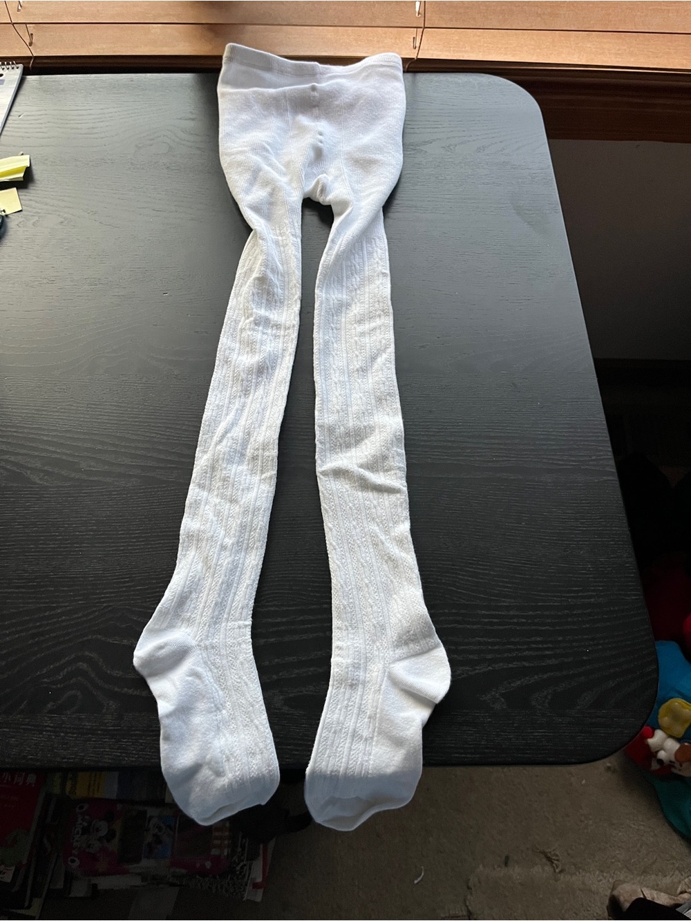 Girls White Cable Knit Tights Size 12-14 Stretchy Ribbed Full Length Stockings